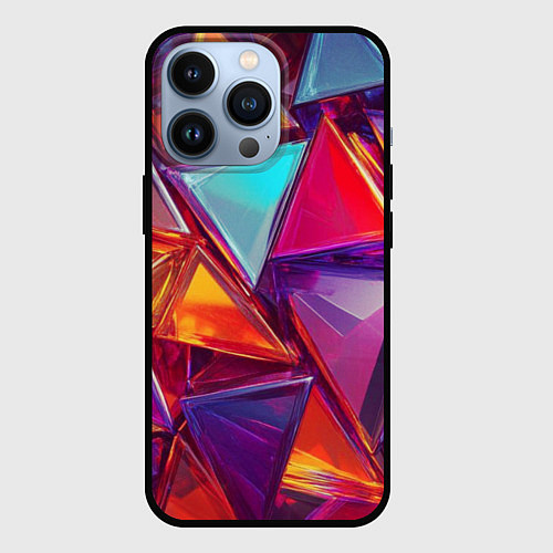 Чехол iPhone 13 Pro Разноцветные треугольники 2 / 3D-Черный – фото 1