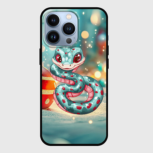 Чехол iPhone 13 Pro Новогодняя змейка и новогодние игрушки / 3D-Черный – фото 1