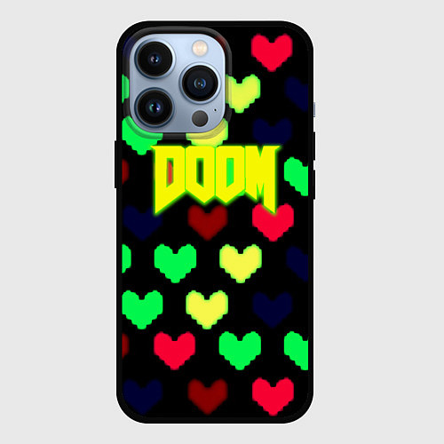 Чехол iPhone 13 Pro Doom кислотные сердца / 3D-Черный – фото 1