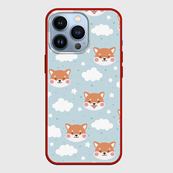 Чехол для iPhone 13 Pro Узор сибу ину и облака, цвет: 3D-красный