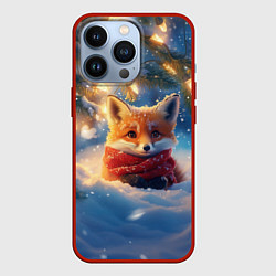 Чехол для iPhone 13 Pro Лисица под новогодней елкой, цвет: 3D-красный
