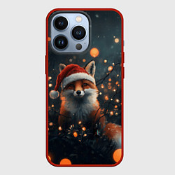 Чехол для iPhone 13 Pro Лисица и новогодние огоньки, цвет: 3D-красный