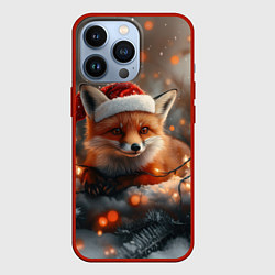 Чехол для iPhone 13 Pro Новогодняя лисичка и огоньки, цвет: 3D-красный