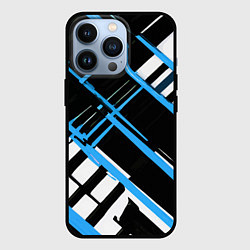 Чехол для iPhone 13 Pro Сине-белые линии на чёрном фоне, цвет: 3D-черный