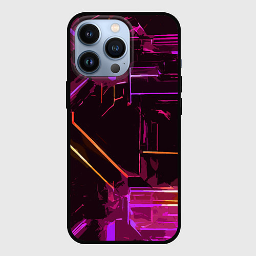 Чехол iPhone 13 Pro Жёлто-розовые полосы на чёрном фоне / 3D-Черный – фото 1