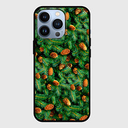 Чехол для iPhone 13 Pro Ёлка зелёная с шишками, цвет: 3D-черный