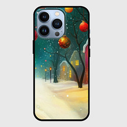 Чехол для iPhone 13 Pro Новогодние шары и тропинка, цвет: 3D-черный