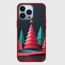 Чехол для iPhone 13 Pro Новогодний ночной лес, цвет: 3D-красный