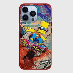 Чехол для iPhone 13 Pro Bart Simpson on a skateboard - graffiti, цвет: 3D-красный