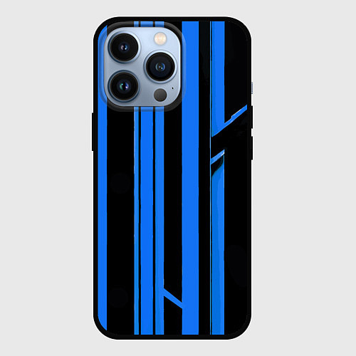 Чехол iPhone 13 Pro Толстые синие полосы на чёрном фоне / 3D-Черный – фото 1