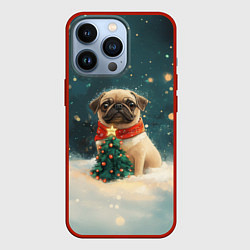 Чехол для iPhone 13 Pro Мопс и маленькая елочка, цвет: 3D-красный