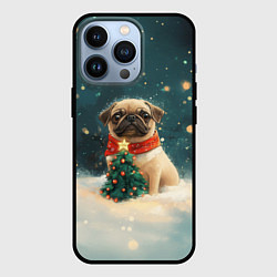 Чехол для iPhone 13 Pro Мопс и маленькая елочка, цвет: 3D-черный