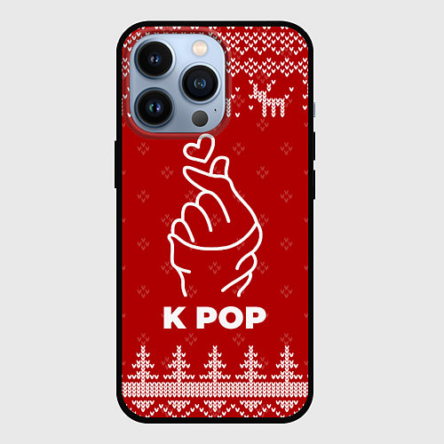 Чехол iPhone 13 Pro Новогодний K Pop с оленями / 3D-Черный – фото 1