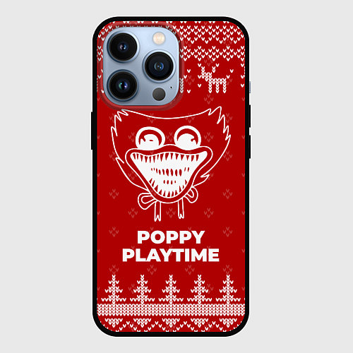 Чехол iPhone 13 Pro Новогодний Poppy Playtime с оленями / 3D-Черный – фото 1