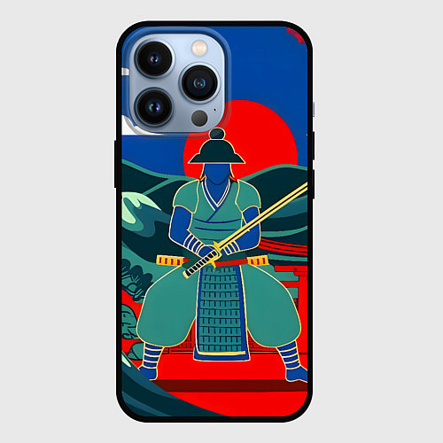 Чехол iPhone 13 Pro Яркий ретро самурай / 3D-Черный – фото 1