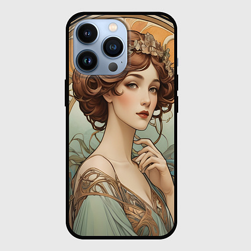 Чехол iPhone 13 Pro Красивая девушка ар-нуво / 3D-Черный – фото 1