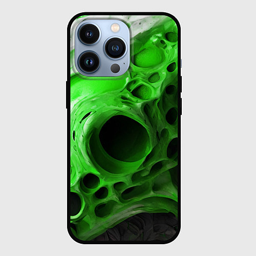 Чехол iPhone 13 Pro Зелёно-белая абстрактная структура / 3D-Черный – фото 1