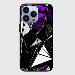 Чехол iPhone 13 Pro Фиолетово-белые рельефные треугольники на чёрном ф