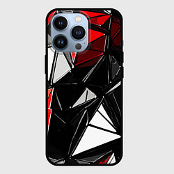 Чехол iPhone 13 Pro Красно-белые рельефные треугольники на чёрном фоне