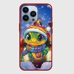 Чехол для iPhone 13 Pro Змейка новогодняя и снег, цвет: 3D-красный