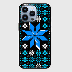 Чехол iPhone 13 Pro Сине-белые звёзды на чёрном фоне