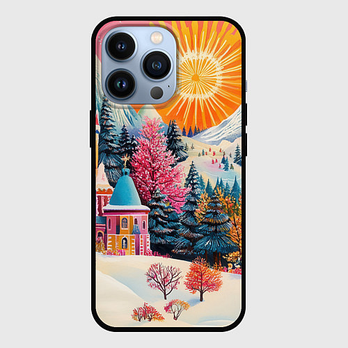 Чехол iPhone 13 Pro Новый год - горы и пейзаж / 3D-Черный – фото 1