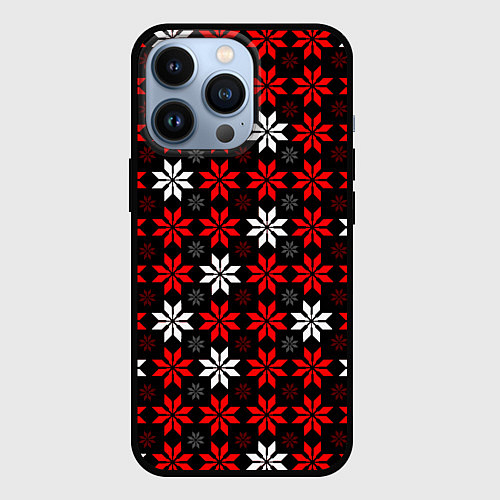 Чехол iPhone 13 Pro Red and white stars on a black background / 3D-Черный – фото 1