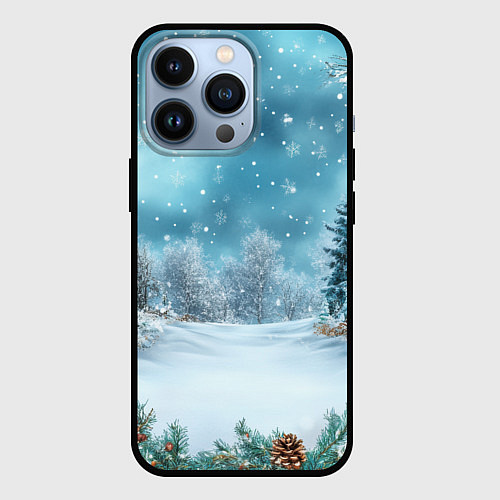 Чехол iPhone 13 Pro Новогодний снег / 3D-Черный – фото 1