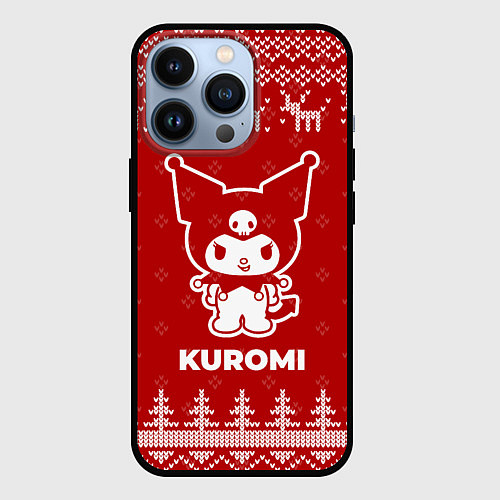 Чехол iPhone 13 Pro Новогодний Kuromi с оленями / 3D-Черный – фото 1