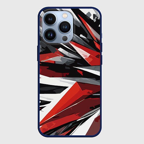 Чехол iPhone 13 Pro Чёрно-красно-белая абстракция / 3D-Тёмно-синий – фото 1