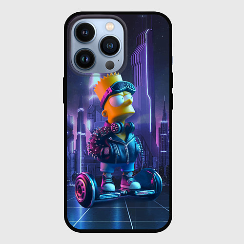 Чехол iPhone 13 Pro Bart Simpson on a gyro scooter - ai art / 3D-Черный – фото 1