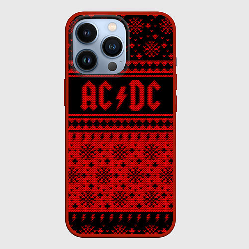 Чехол iPhone 13 Pro ACDC christmas sweater / 3D-Красный – фото 1