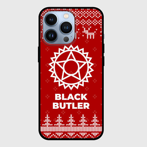 Чехол iPhone 13 Pro Новогодний Black Butler с оленями / 3D-Черный – фото 1