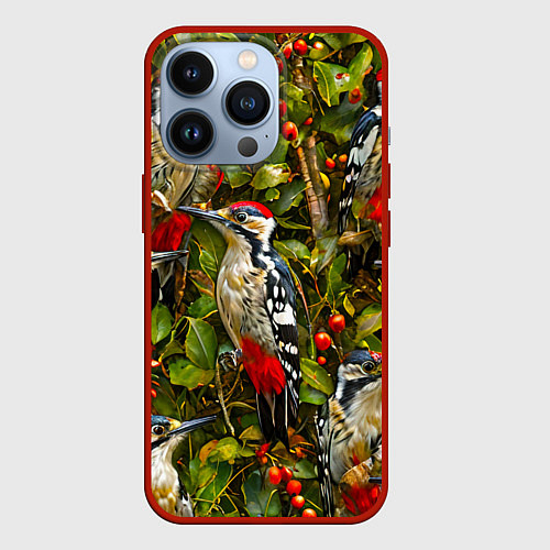 Чехол iPhone 13 Pro Дятлы / 3D-Красный – фото 1