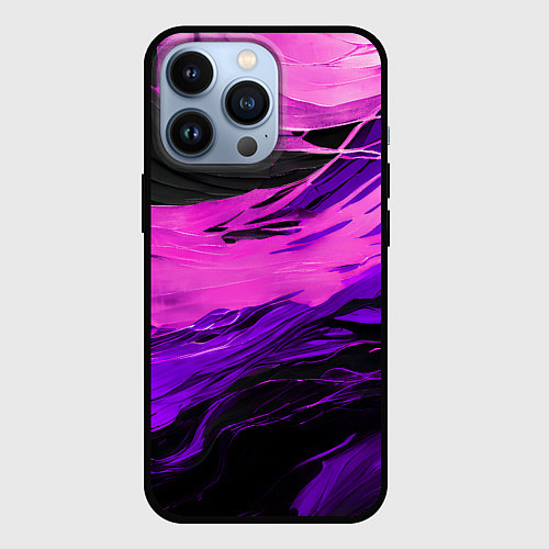 Чехол iPhone 13 Pro Фиолетовые волны на чёрном фоне / 3D-Черный – фото 1