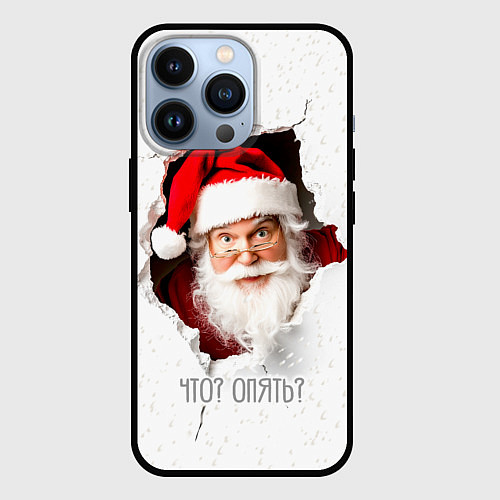 Чехол iPhone 13 Pro Дед Мороз выглядывает из дыры в стене / 3D-Черный – фото 1
