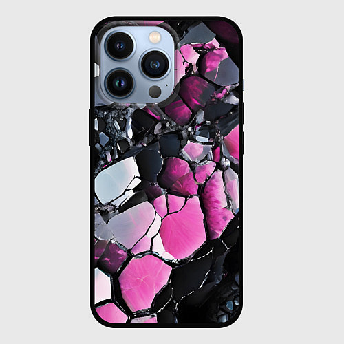 Чехол iPhone 13 Pro Чёрно-розовый камень / 3D-Черный – фото 1