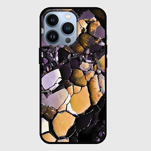 Чехол iPhone 13 Pro Чёрно-жёлтый камень / 3D-Черный – фото 1