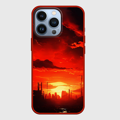 Чехол iPhone 13 Pro Багровый закат огненный / 3D-Красный – фото 1