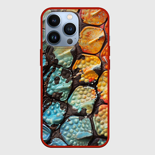 Чехол iPhone 13 Pro Змеиные чешуйки / 3D-Красный – фото 1