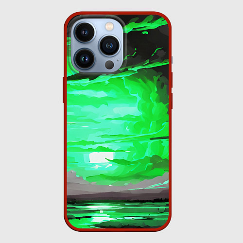 Чехол iPhone 13 Pro Кислотный закат зелёный / 3D-Красный – фото 1