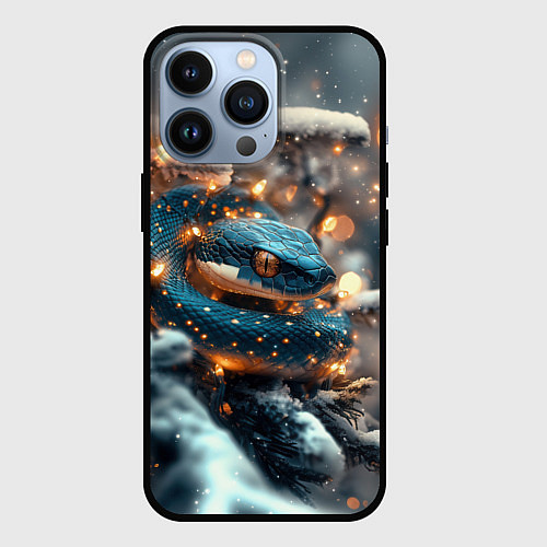 Чехол iPhone 13 Pro Змейка новогодняя атмосфера / 3D-Черный – фото 1