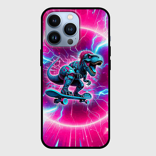 Чехол iPhone 13 Pro Cyber tyrannosaurus is a cool skateboarder / 3D-Черный – фото 1