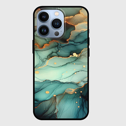 Чехол iPhone 13 Pro Бирюзовый узор с оранжевыми вставками / 3D-Черный – фото 1