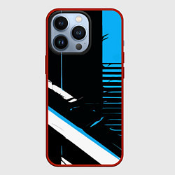 Чехол iPhone 13 Pro Полосы на чёрном фоне сине-белые