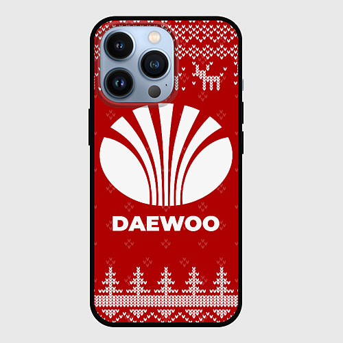 Чехол iPhone 13 Pro Новогодний Daewoo с оленями / 3D-Черный – фото 1