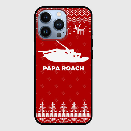 Чехол iPhone 13 Pro Новогодний Papa Roach с оленями / 3D-Черный – фото 1