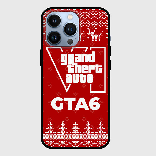 Чехол iPhone 13 Pro Новогодний GTA6 с оленями / 3D-Черный – фото 1