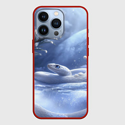 Чехол для iPhone 13 Pro Белая змея на снегу, цвет: 3D-красный