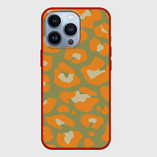 Чехол iPhone 13 Pro Рыже-зеленый леопардовый / 3D-Красный – фото 1